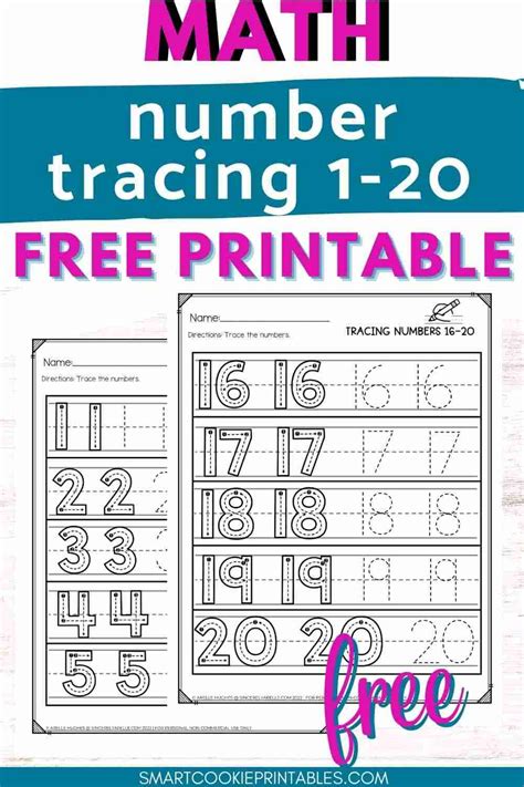 Free Numbers 1-20 Tracing Worksheets - Smart Cookie Printables