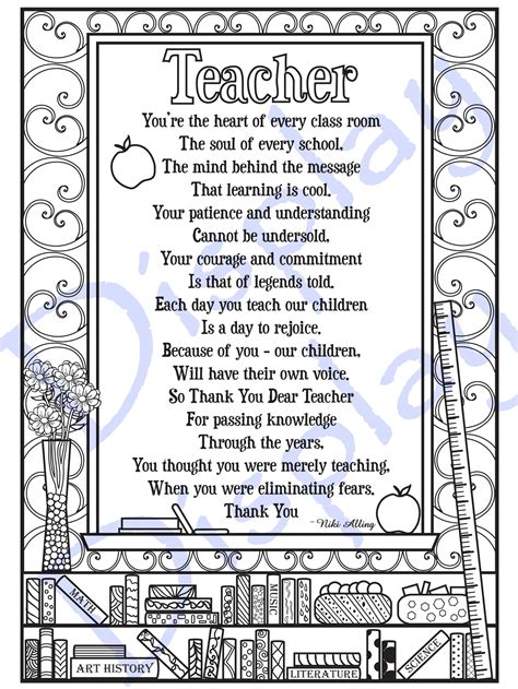 Teacher Appreciation Poem Coloring Page - Etsy