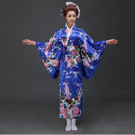 Aliexpress.com : Buy Blue Japanese National Women Silk Kimono Yukata ...