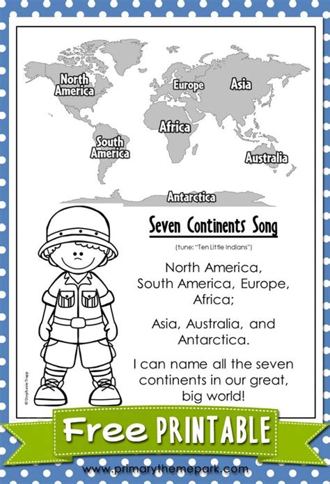 Free Geography Printables | Continents song, Kindergarten social ...