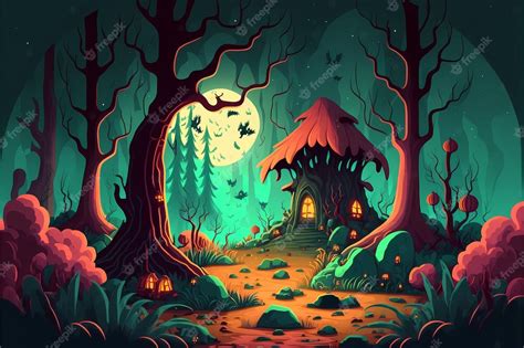 Premium Photo | Background mystical forest illustration, Cartoon Style ...