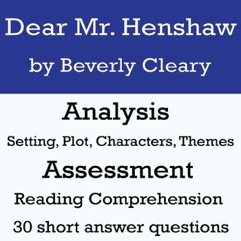 Dear Mr. Henshaw Analysis and Reading Comprehension Questions by Book ...