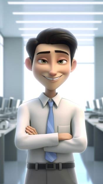 Premium AI Image | Smiling businessman character at office AI Generated