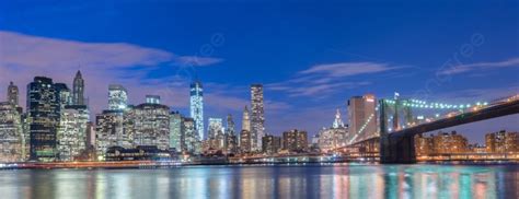 Night View Of Manhattan And Brooklyn Bridge Photo Background And ...