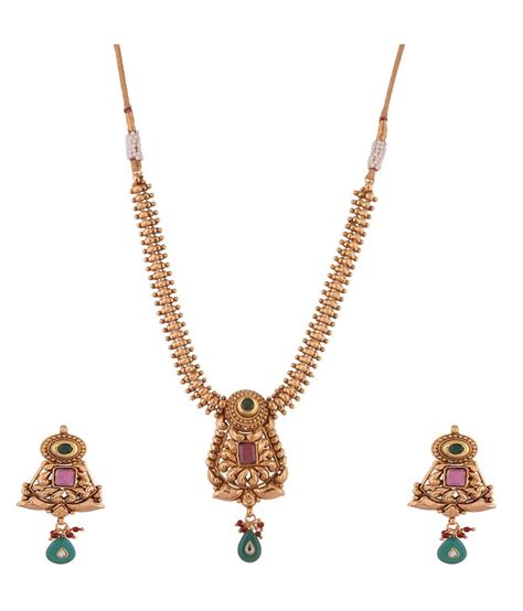 1 gram gold plated necklace set with pink and green stones - Buy 1 gram ...