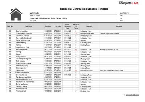 New Home Construction Schedule Template Excel