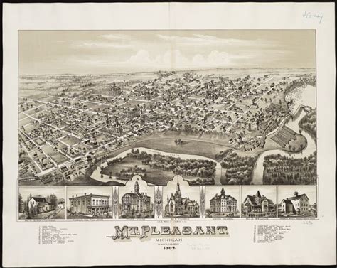 Print of Mt. Pleasant, Michigan, 1884 - Settlers first arrived in what ...