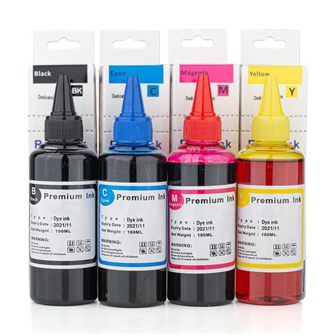 Universal Dye Refill Ink Combo for HP Printer Cartridges BK/C/M/Y - 4 x ...