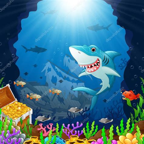 Cartoon shark under the sea — Stock Vector © dualoro #132501412