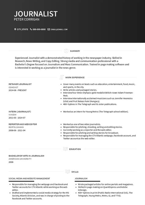 Journalist Resume Samples and Templates | VisualCV