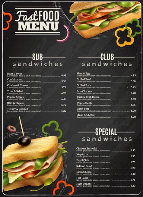 Affiche de publicité de menu de sandwiches de restauration rapide ...