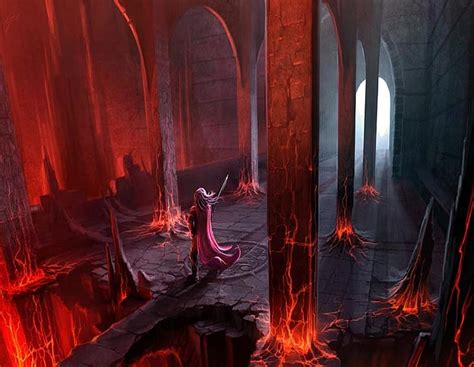 The Underworld, red, fantasy, battle, fiery, dark, castle, HD wallpaper ...