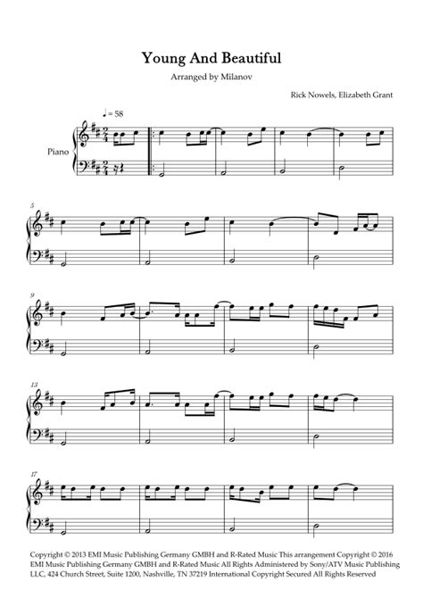 Young And Beautiful (arr. Milanov) by Lana Del Ray Sheet Music for ...