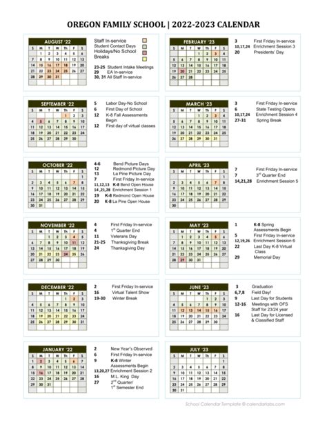 Academic Calendar - Oregon Family School