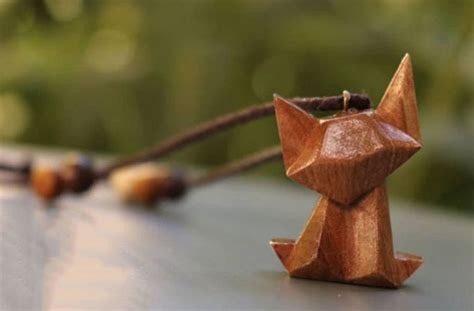 Origami Cat Necklace Wood Handmade Jewelry Cat Pendant For | Etsy