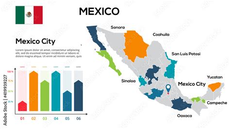 Mexico map. Image of a global map in the form of regions of Mexico ...