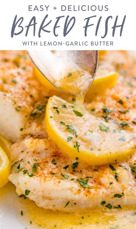 Baked Fish with Lemon-Garlic Butter Sauce - 40 Aprons