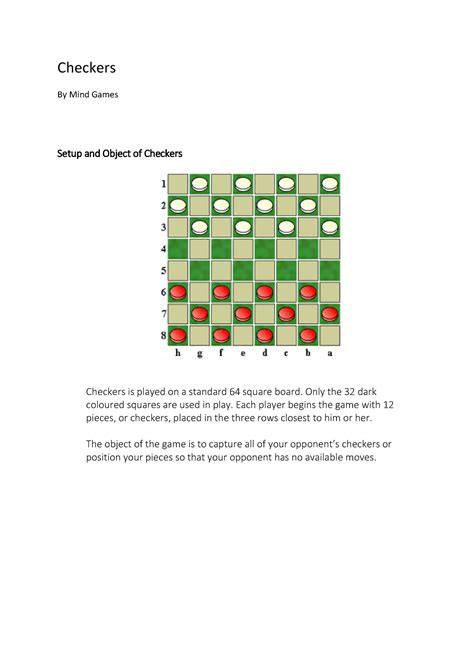 Checkers Rules and Games - Checkers By Mind Games Setup and Object of ...