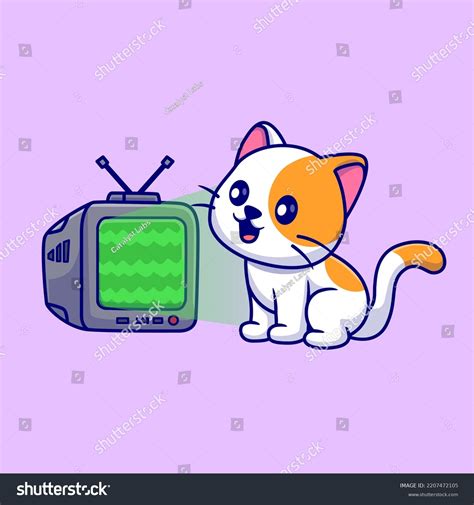 Cute Cat Watching Television Cartoon Vector Stock Vector (Royalty Free ...