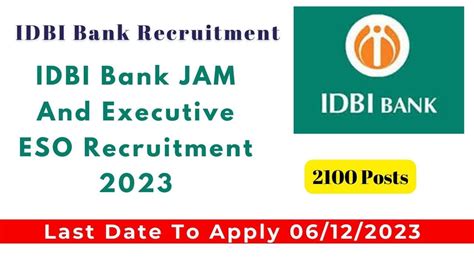 IDBI Bank JAM And Executive ESO Recruitment 2023 Apply Online For 2100 ...