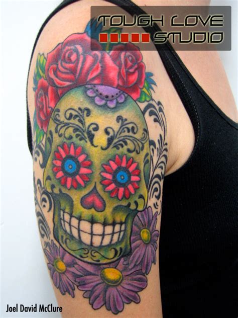 Green Sugar Skull Tattoo | Joel David McClure | Tough Love Studio ...