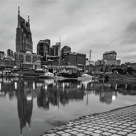 Nashville Skyline From The Banks of Cumberland River - Black and White ...