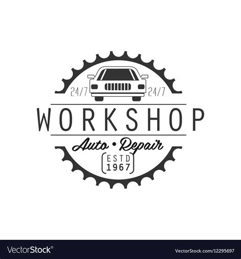 Auto repair workshop black and white label design Vector Image