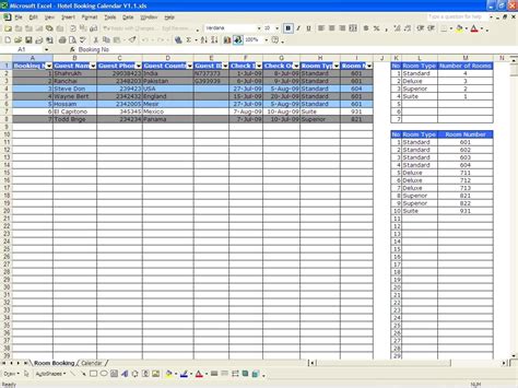 Booking and Reservation Calendar » The Spreadsheet Page