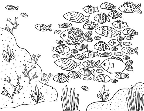 Printable School of Fish Coloring Page