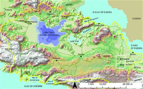 The geography of Boeotia with places mentioned in the text (DEM and GIS ...