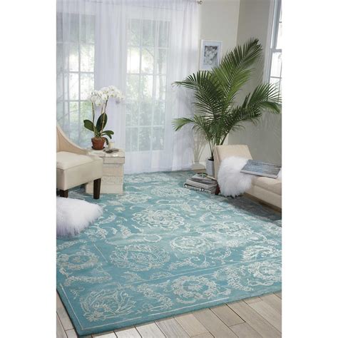 Olivia Modern Classic Aqua Patterned Rug - 3'9"x5'9" | Kathy Kuo Home