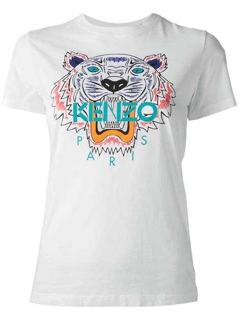 Kenzo Tiger Logo Print T-shirt in White | Lyst