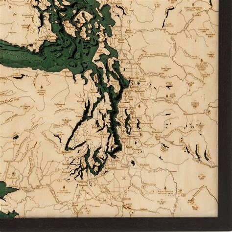 Salish Sea Wooden Map Art | Topographic 3D Chart