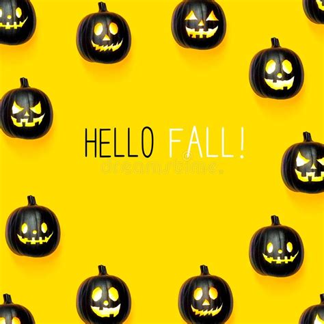 Hello Fall With Black Pumpkins Stock Illustration - Illustration of ...