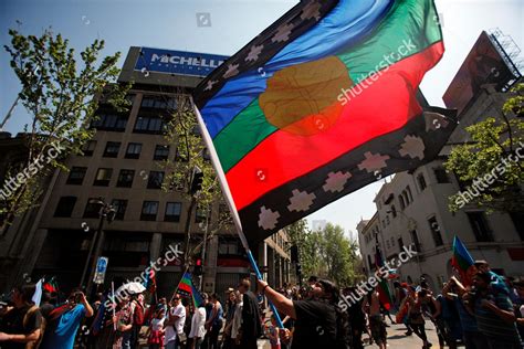 Protester Waves Mapuche Nation Flag During Editorial Stock Photo ...