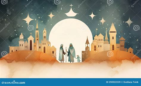 The Nativity Scene of Jesus, Mary, and Joseph. Illustration. Stock ...