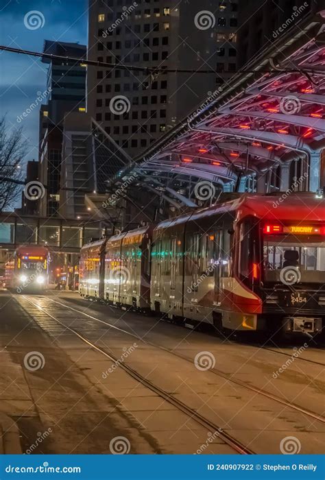 Calgary Transit Downtown at Night Editorial Photography - Image of ...