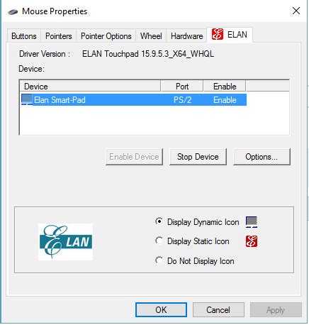 Elan touch-pad problem "Disable when external USB pointing device plug ...