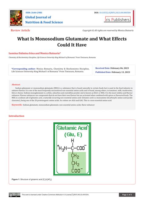 (PDF) What Is Monosodium Glutamate and What Effects Could It Have ...