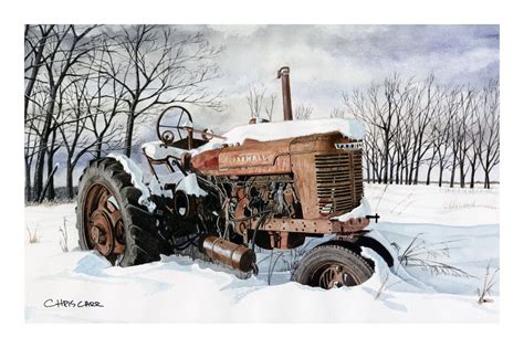 Farmall Tractor Winter Scene Art Print Watercolor Painting | Tractors ...