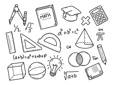 Set of mathematics doodle illustrations with black and white design on ...