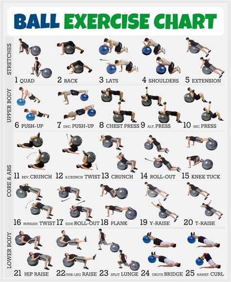 Printable Ball Exercise Chart | Workout chart, Ball exercises ...