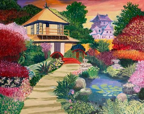 Japanese Garden Painting - ACAcrylicPaintings - Paintings & Prints ...