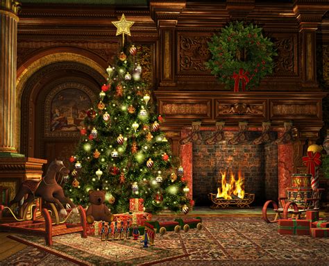 Download Wreath Fireplace Christmas Tree Holiday Christmas Wallpaper