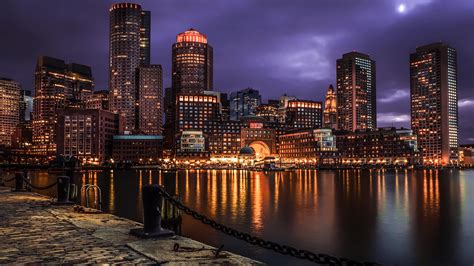 Cityscape Photography Wallpaper – Boston – USA – Overcast – City lights ...