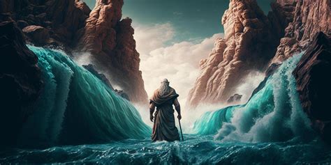 Moses Parting the Red Sea A Dramatic Illustration of the Biblical Story ...