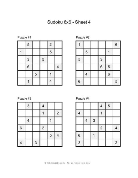 Printable Sudoku for Kids - 6x6 Grid - Sheet 4