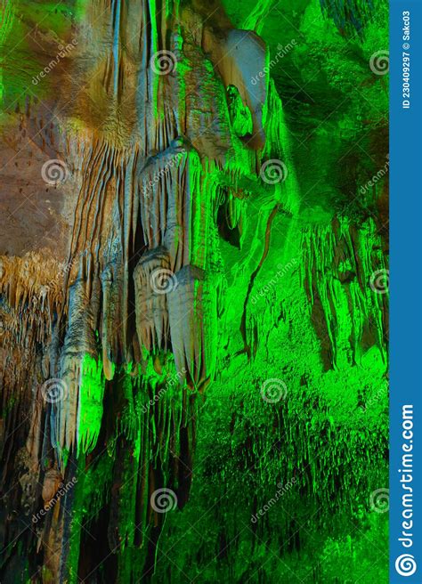 Green-lit Stalagmite Shapes In Soreq Cave, Israel Royalty-Free Stock ...