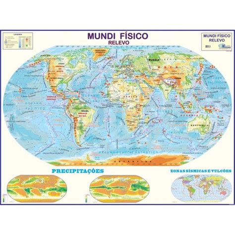 Mapa mundi físico - gigante: largura 117 cm x altura 89 cm - MULTIMAPAS ...