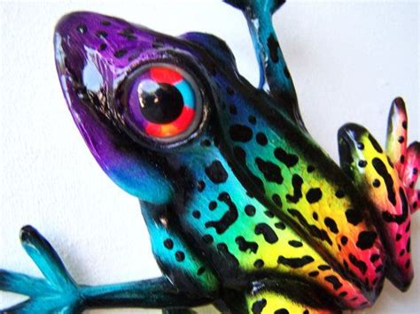 Whimsical frog art colorful sculpture wall decor by artistJP, $15.00